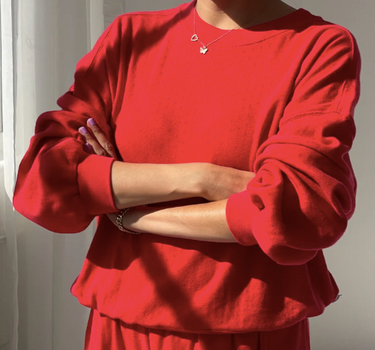 POINTELLE CORE SWEATSHIRT- RED APPLE