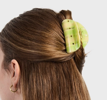 Juno Claw in Lime + Cream Plaid