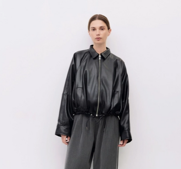 The Lizette Jacket | Pleather Drawstring Bomber Jacket