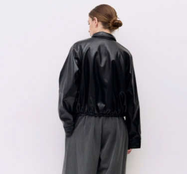 The Lizette Jacket | Pleather Drawstring Bomber Jacket