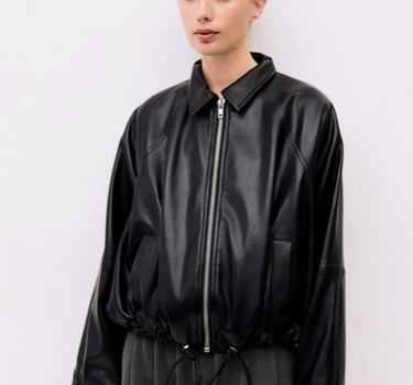The Lizette Jacket | Pleather Drawstring Bomber Jacket