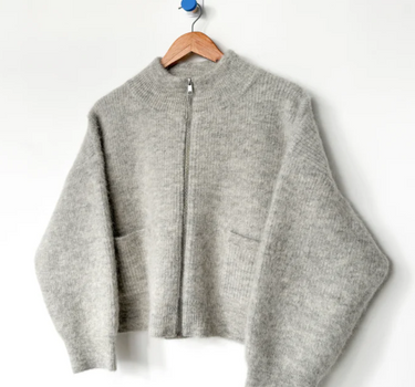 ALPACA ZIP FRONT JACKET- LIGHT GREY