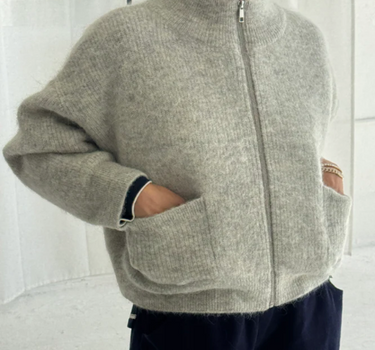 ALPACA ZIP FRONT JACKET- LIGHT GREY