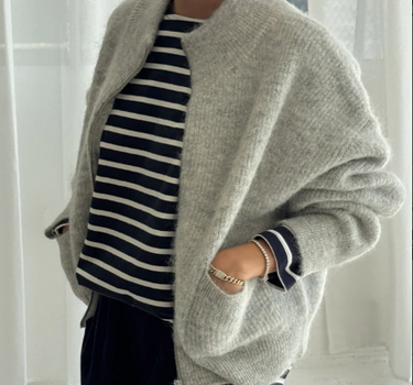 ALPACA ZIP FRONT JACKET- LIGHT GREY