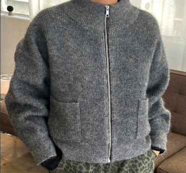 ALPACA ZIP FRONT JACKET- CHARCOAL