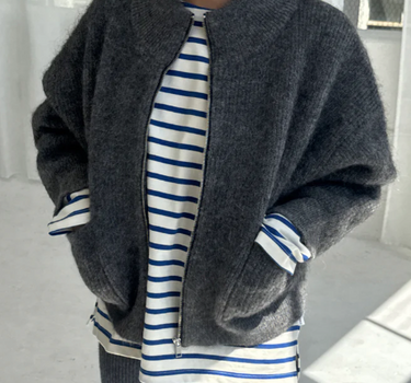ALPACA ZIP FRONT JACKET- CHARCOAL