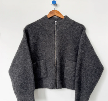 ALPACA ZIP FRONT JACKET- CHARCOAL