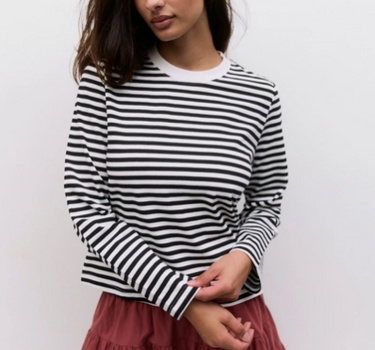 The Kathleen Top | Striped Long Sleeve T-Shirt White & Black