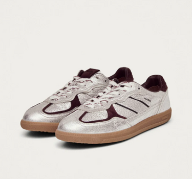 TB.490 GRAIN SHIMMER SILVER & BURGUNDY LEATHER SNEAKER