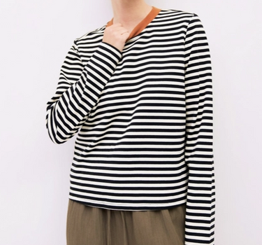 The Kathleen Top | Striped Long Sleeve T-Shirt Black and Cream
