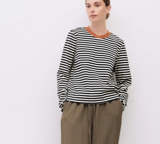 The Kathleen Top | Striped Long Sleeve T-Shirt Black and Cream