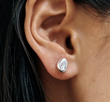 Bean Stud Earrings in Sterling Silver